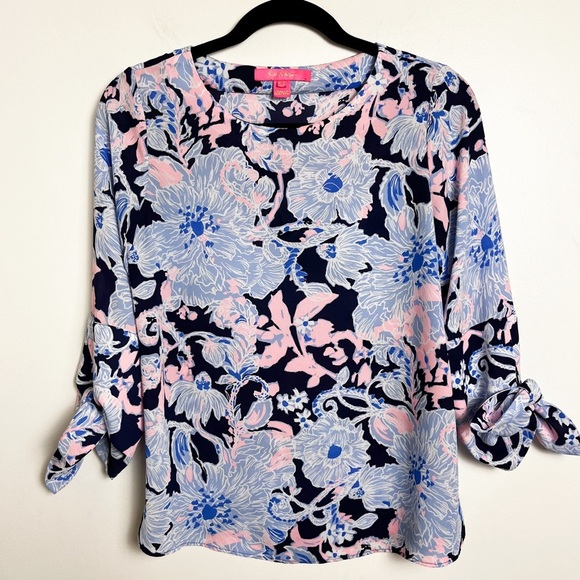 Lilly Pulitzer Langston Top XXS Amore Please Pink Purple Floral - Picture 1 of 8